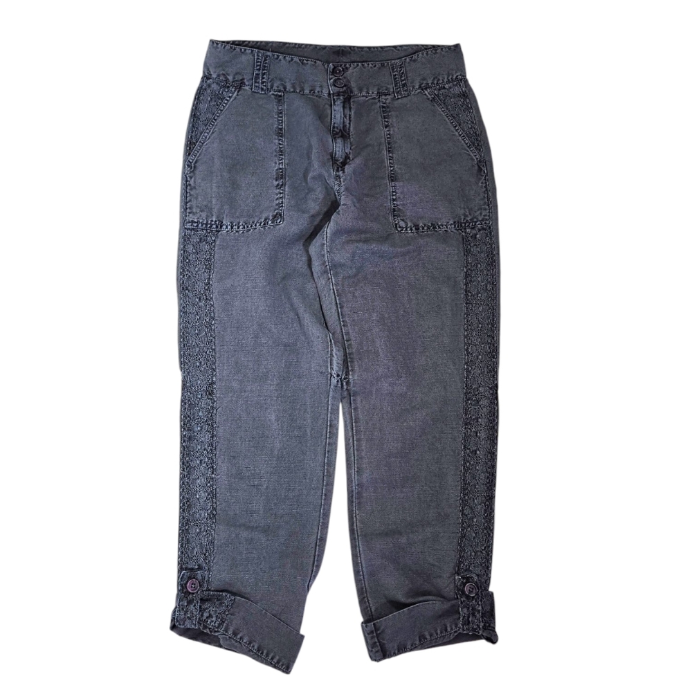 Sundance Blue-Grayish Cargo Linen Blend Pants Adjustable Cuffs